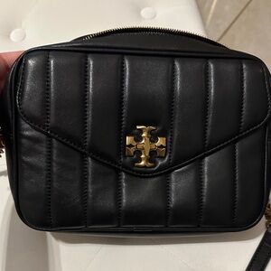 Tory Burch Black Quilted Crossbody Bag with Gold Logo